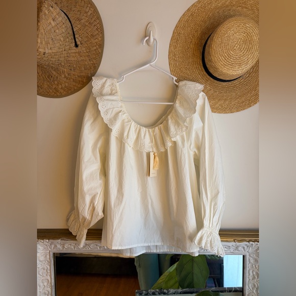 DÔEN Tess Top White Eyelet Lace Blouse Feminine Boho Chic medium - Picture 2 of 7